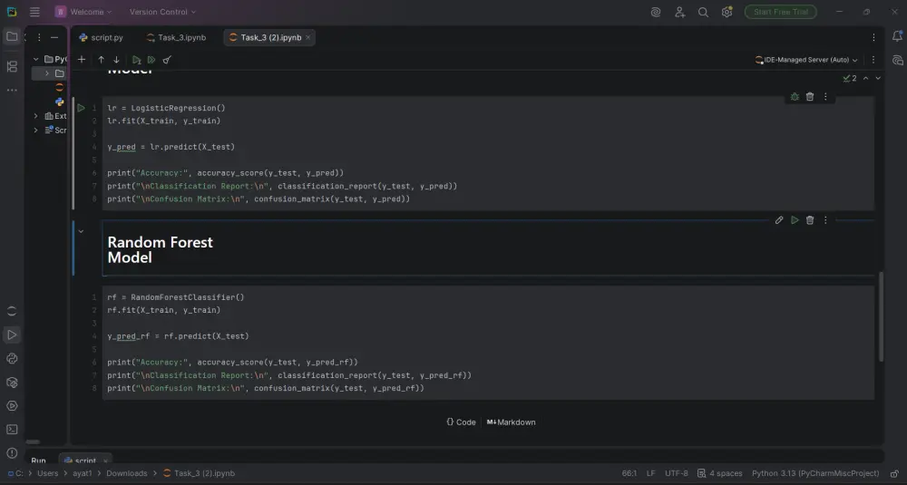 سأقوم ببناء نموذج تعلم آلة باستخدام Python