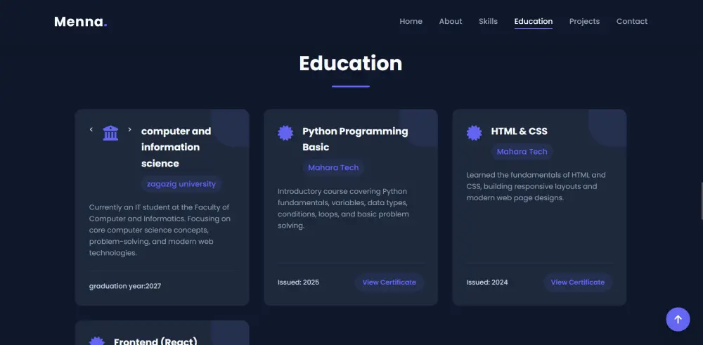 تصميم موقع بورتفوليو احترافي باستخدام HTML و CSS و JavaScript