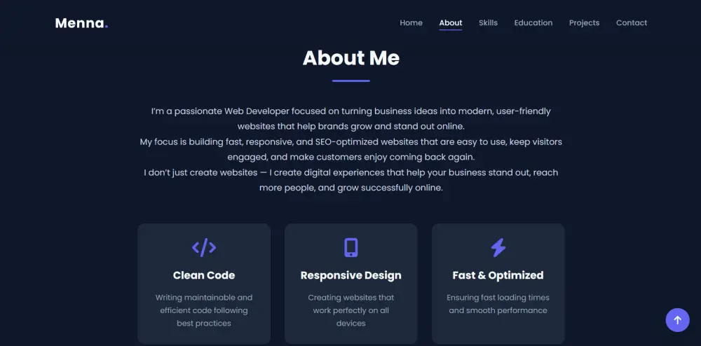 تصميم موقع بورتفوليو احترافي باستخدام HTML و CSS و JavaScript