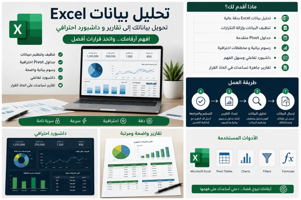 سأقوم بتحليل البيانات وإنشاء Dashboard احترافية باستخدام Excel