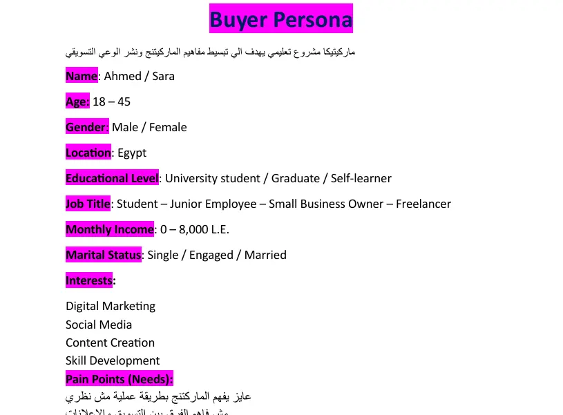 تحليل الجمهور المستهدف + Buyer Persona احترافية