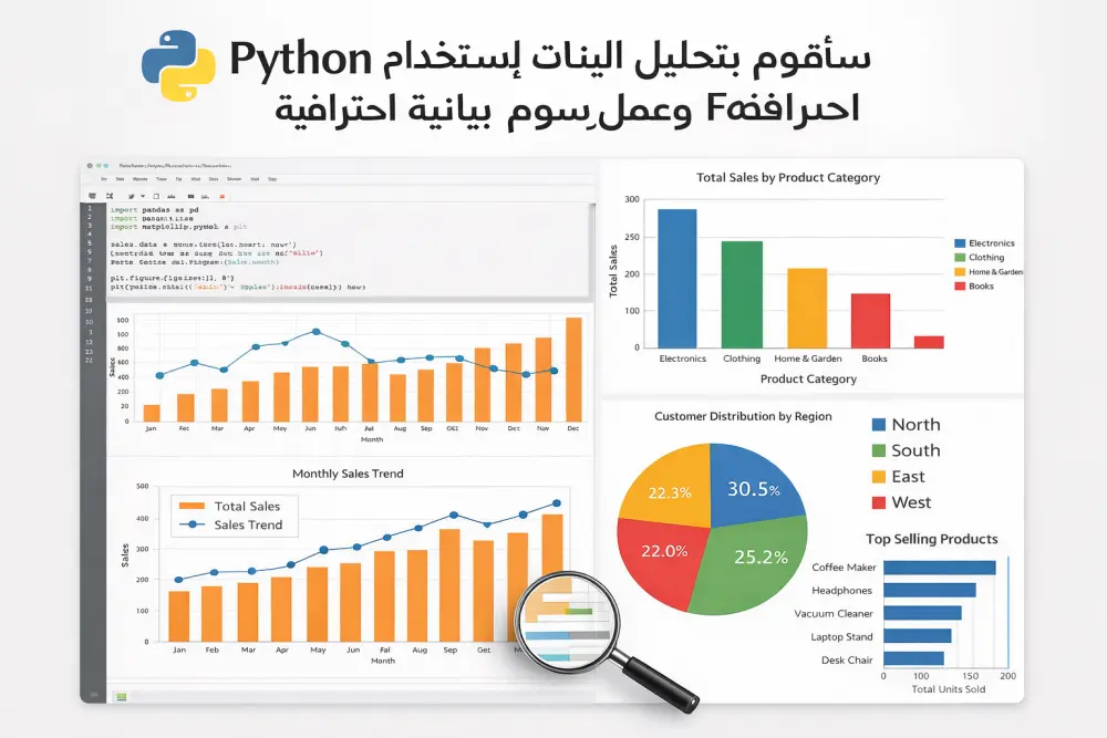 سأقوم بتحليل البيانات باستخدام Python و Pandas وعمل رسوم بيانية احترافية