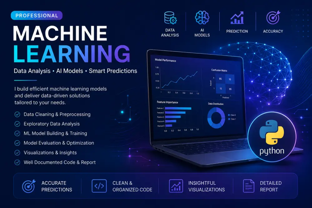 عمل مشاريع ذكاء اصطناعي وMachine Learning مع تحليل بيانات وتوقعات دقيقة