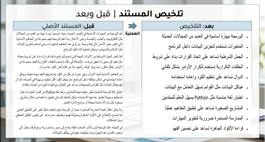 سألخص محاضراتك أو ملفات PDF إلى نقاط واضحة ومنظمة