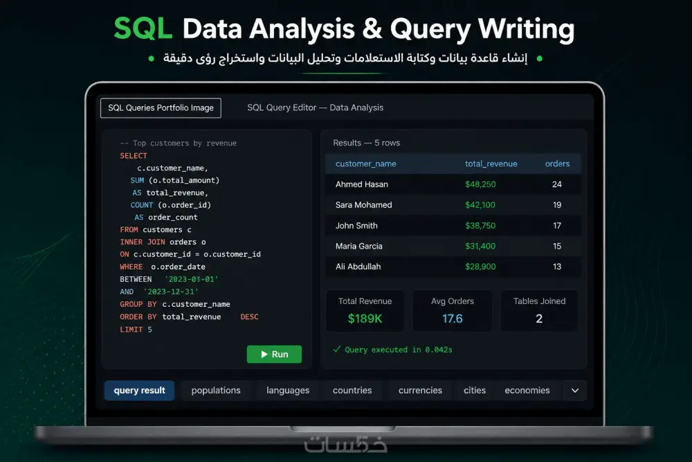 انشاء قاعدة بيانات لكتابة SQL Queries لقاعدة البيانات الخاص