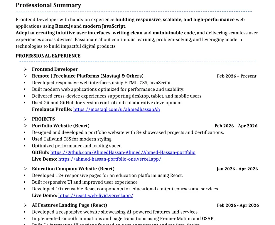 انشاء cv احترافي ومتوافق 100% مع ATS وعمل اختبار