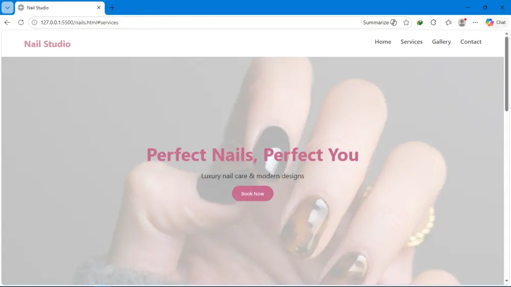 Landing Page احترافية لمجال العناية بالأظافر (Nails) بأسلوب عصري وجذاب