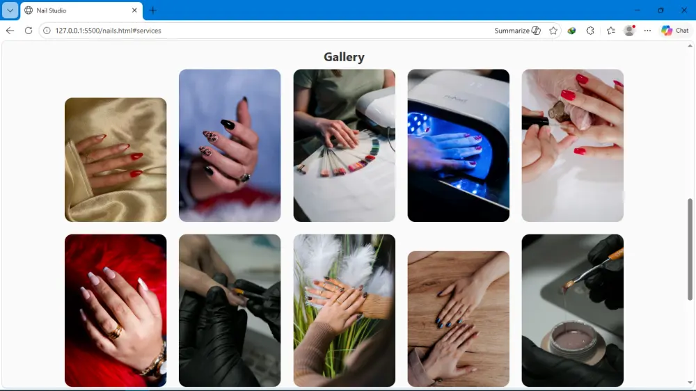 Landing Page احترافية لمجال العناية بالأظافر (Nails) بأسلوب عصري وجذاب