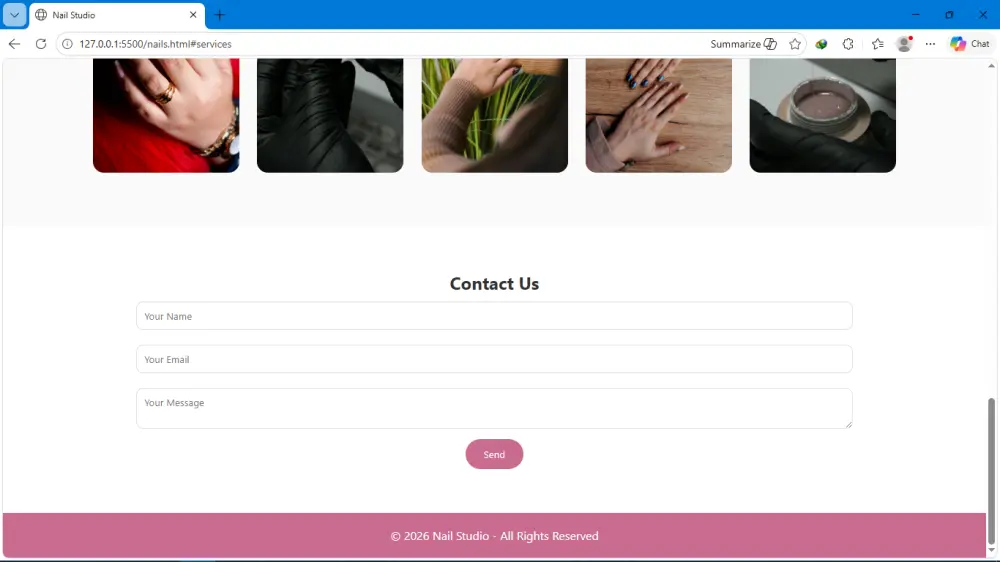 Landing Page احترافية لمجال العناية بالأظافر (Nails) بأسلوب عصري وجذاب