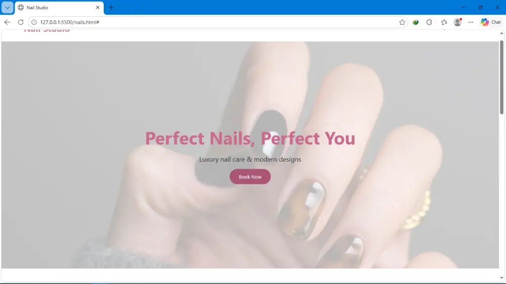 Landing Page احترافية لمجال العناية بالأظافر (Nails) بأسلوب عصري وجذاب