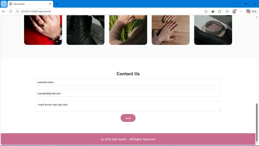 Landing Page احترافية لمجال العناية بالأظافر (Nails) بأسلوب عصري وجذاب