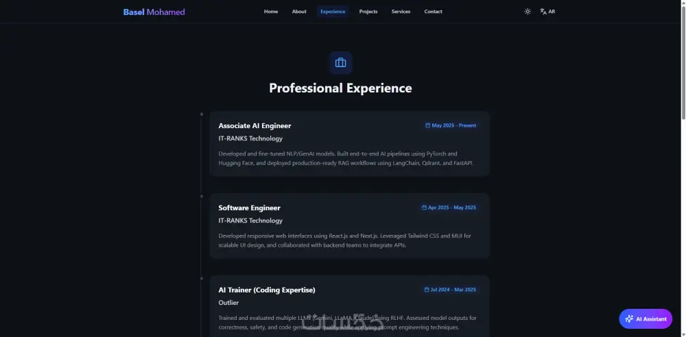 بناء موقع Portfolio احترافي متكامل مدعوم بمساعد ذكاء اصطناعي
