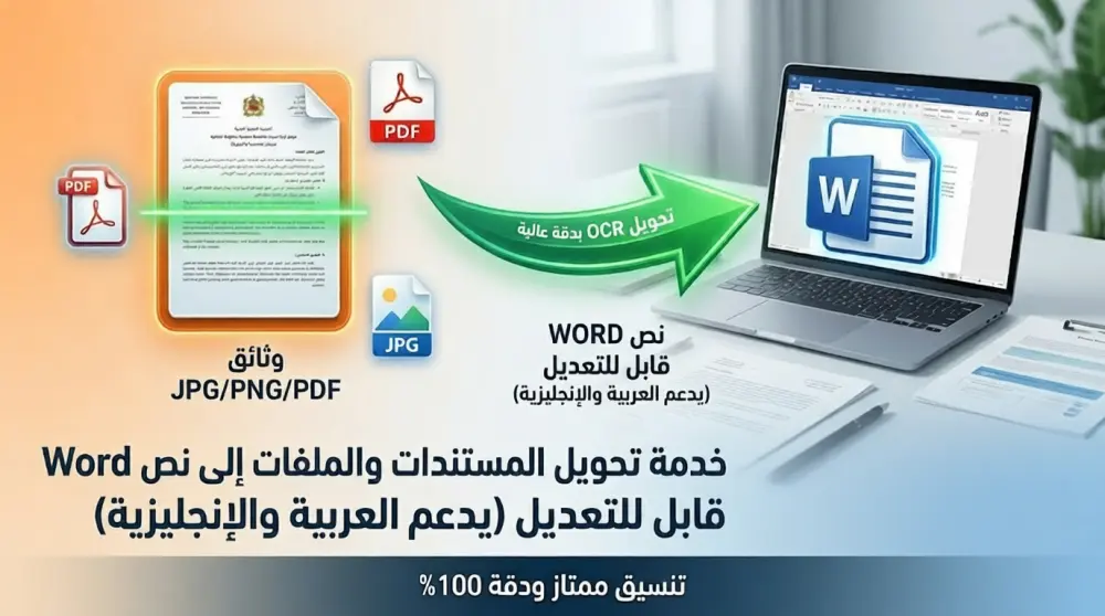 تحويل صور المستندات والملفات إلى نص Word قابل للتعديل (يدعم العربية)
