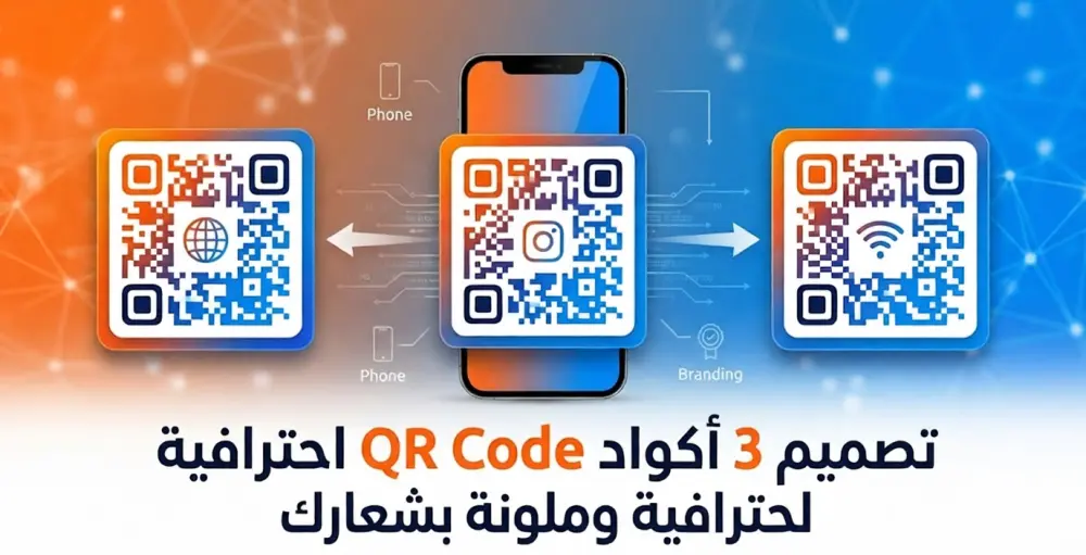 تصميم 3 أكواد QR Code احترافية وملونة بشعارك