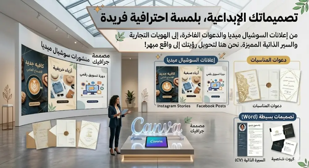 أقدم تصميم إعلانات جذابة وكتابة تقارير بشكل احترافي ومنظم، مع جودة عالية وتسليم سريع وتعديلات حسب الطلب.