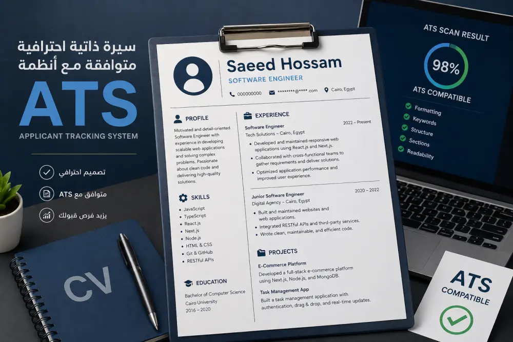 تصميم سيرة ذاتية (CV) احترافية متوافقة مع أنظمة ATS تزيد فرص قبولك