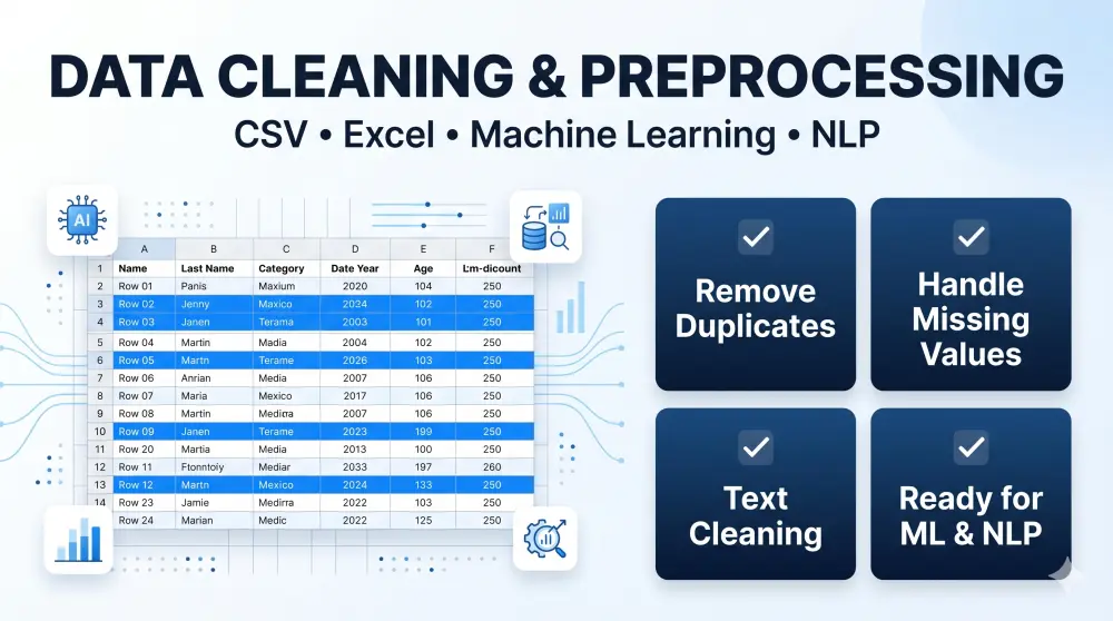 سأقوم بتنظيف وتجهيز بياناتك لمشاريع Machine Learning وNLP باحترافية