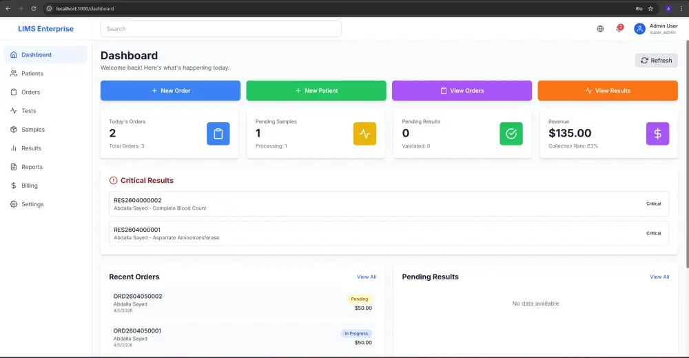 تطوير وبيع نظام إدارة مختبر طبي (LIMS) جاهز ومتعدد الفروع