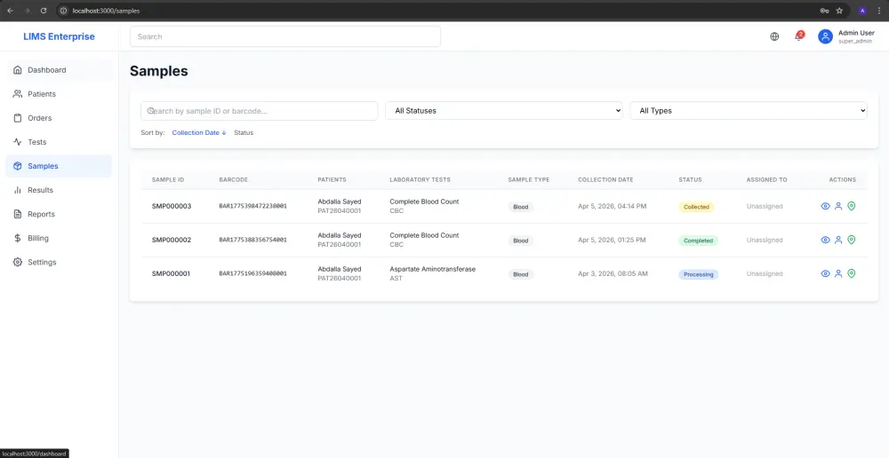 تطوير وبيع نظام إدارة مختبر طبي (LIMS) جاهز ومتعدد الفروع