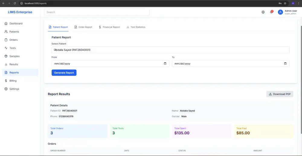 تطوير وبيع نظام إدارة مختبر طبي (LIMS) جاهز ومتعدد الفروع