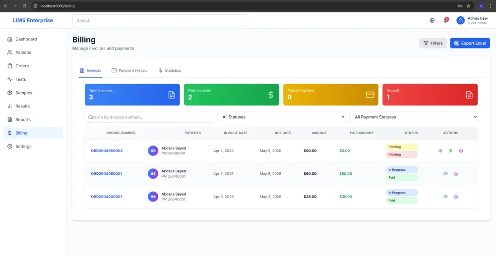 تطوير وبيع نظام إدارة مختبر طبي (LIMS) جاهز ومتعدد الفروع