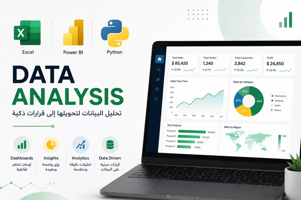 سأقوم بتحليل بياناتك باستخدام Excel وPower BI وPython وتحويلها إلى تقارير وDashboard احترافية تساعدك على اتخاذ قرارات دقيقة