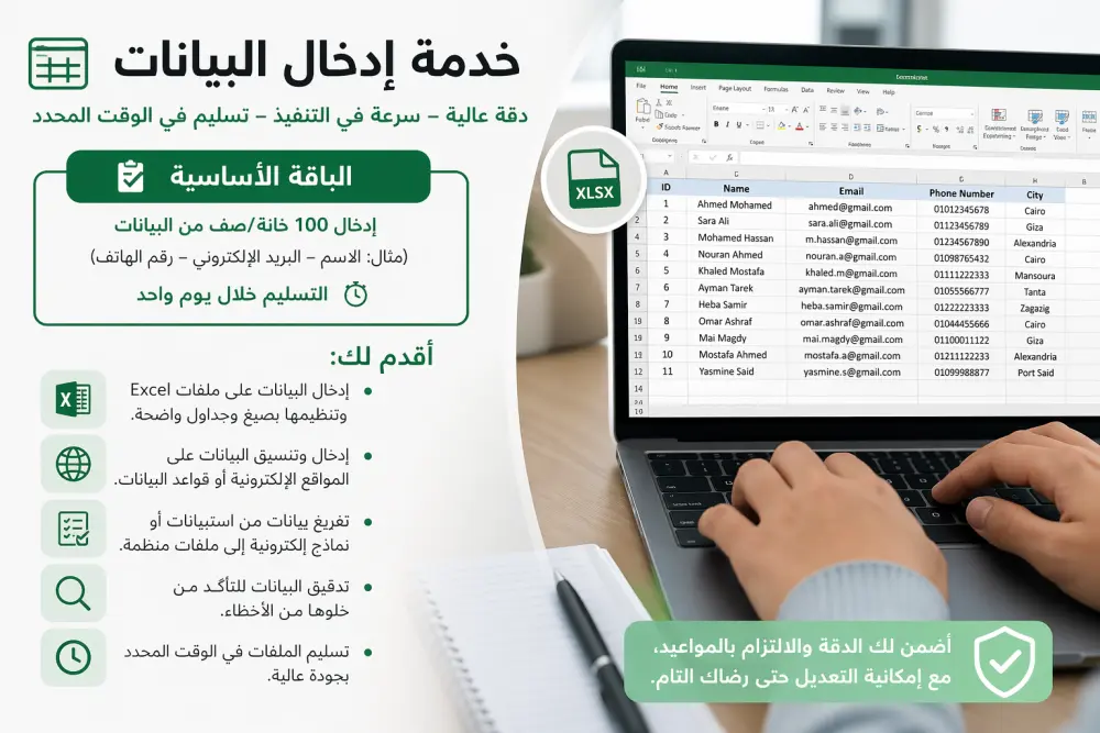 ادخال البيانات علي اكسيل والمواقع الإلكترونية
