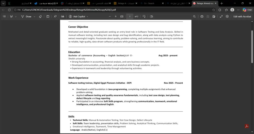 عمل CV علي نظام ال  ATS