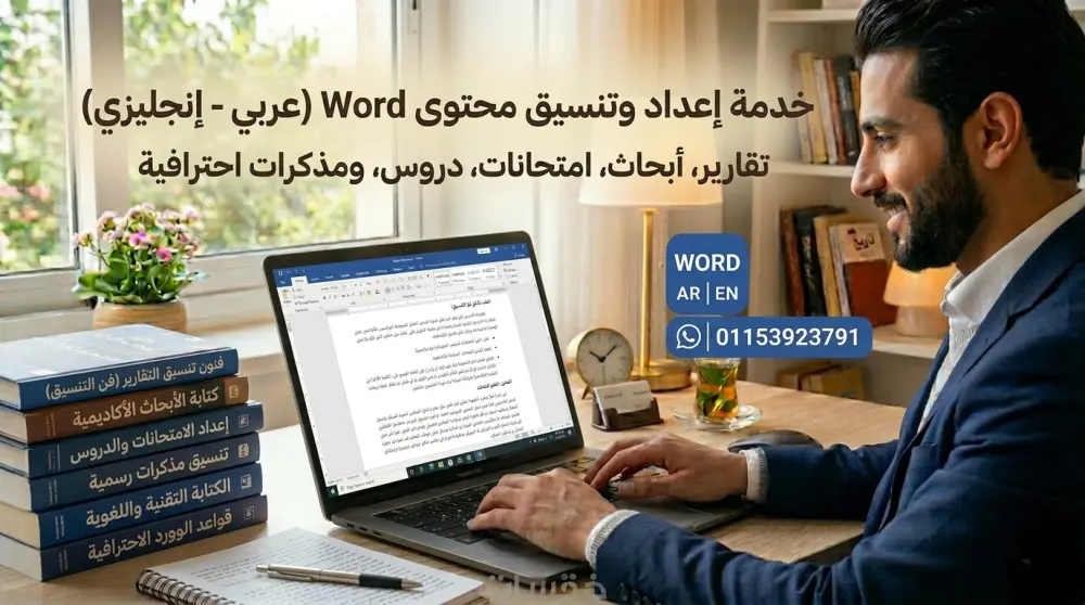كل ما يخص كتابة وتنسيق المحتوى (مقالات ، أبحاث ، مذكرات ، تقارير ، امتحانات ، ....) على برنامج الوورد باللغتين العربية والإنجليزية
