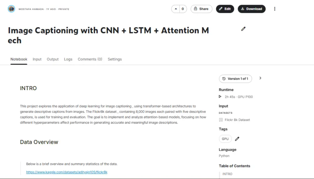 نظام لوصف الصور تلقائيا Image Captioning بالذكاء الاصطناعي