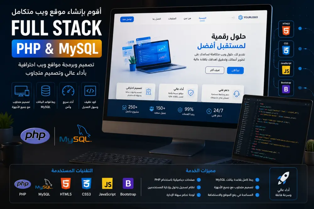 تصميم وتطوير موقع ويب Full Stack باستخدام PHP و MySQL