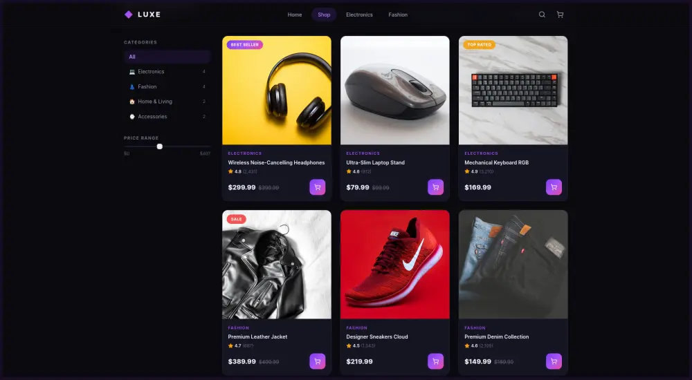 سوف أقوم بتكويد واجهة أمامية (Front-End) لمتجر إلكتروني مكونة من 3 صفحات أساسية (الرئيسية، تفاصيل المنتج، سلة المشتريات) باستخدام React