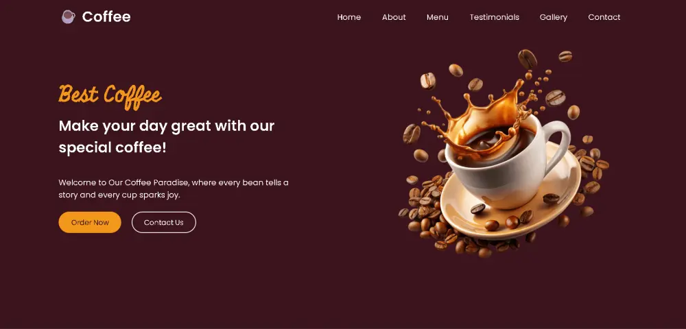 تصميم Landing Page احترافية لمقهىCoffee Shop