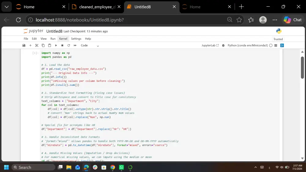 تنظيف، هيكلة، وإعداد البيانات الاحترافي باستخدام Python (Pandas & Numpy)