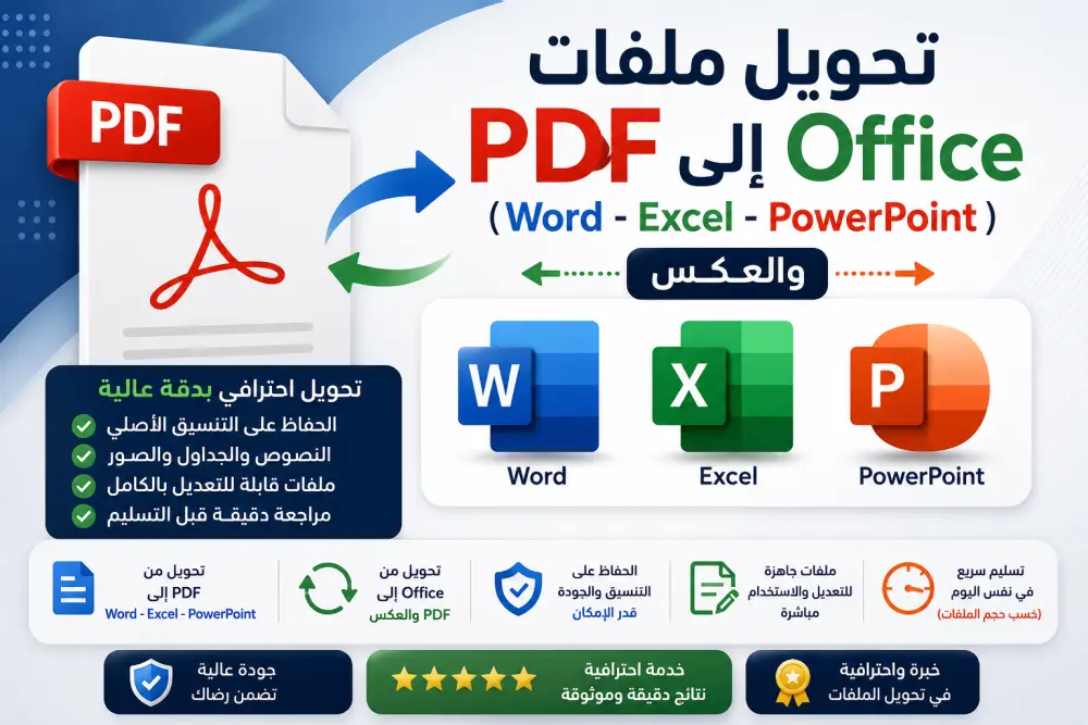 تحويل ملفات PDF إلى Office (Word - Excel - PowerPoint) والعكس | بدقة عالية
