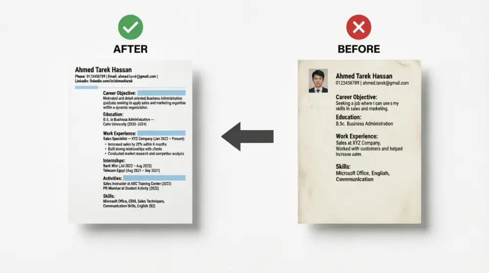هصمم لك سيرة ذاتية احترافية (ATS Friendly) بنفس القالب اللي تحبه + LinkedIn
