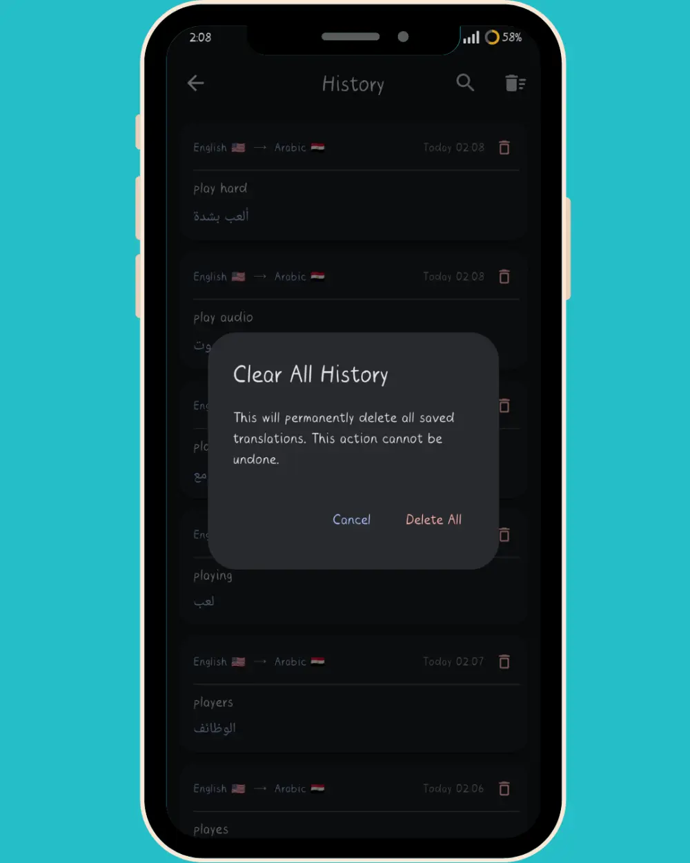 تطبيق ترجمة Flutter احترافي مع سجل الترجمات وترجمة فورية يساعدك على حفظ المتشابهات