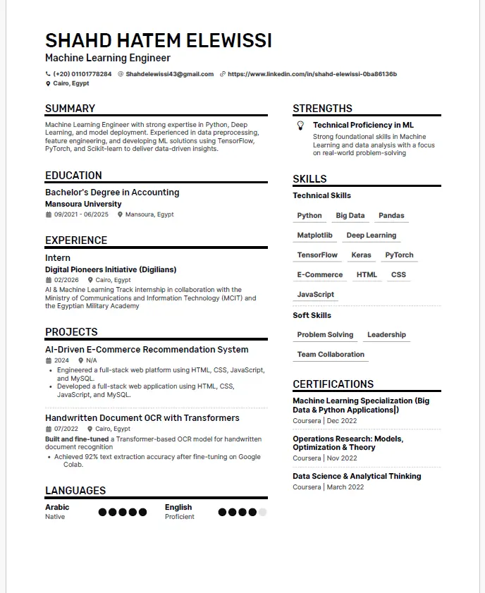 هعملك CV احترافي متوافق مع ATS تصميم سيرة ذاتية احترافية تجيب لك مقابلات شغل CV احترافي ومنظم متوافق مع أنظمة التوظيف