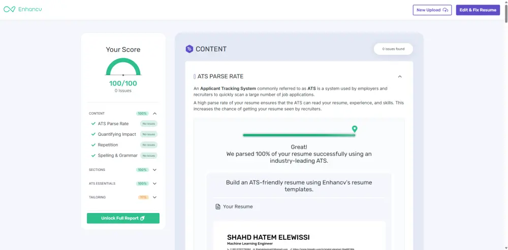 هعملك CV احترافي متوافق مع ATS تصميم سيرة ذاتية احترافية تجيب لك مقابلات شغل CV احترافي ومنظم متوافق مع أنظمة التوظيف