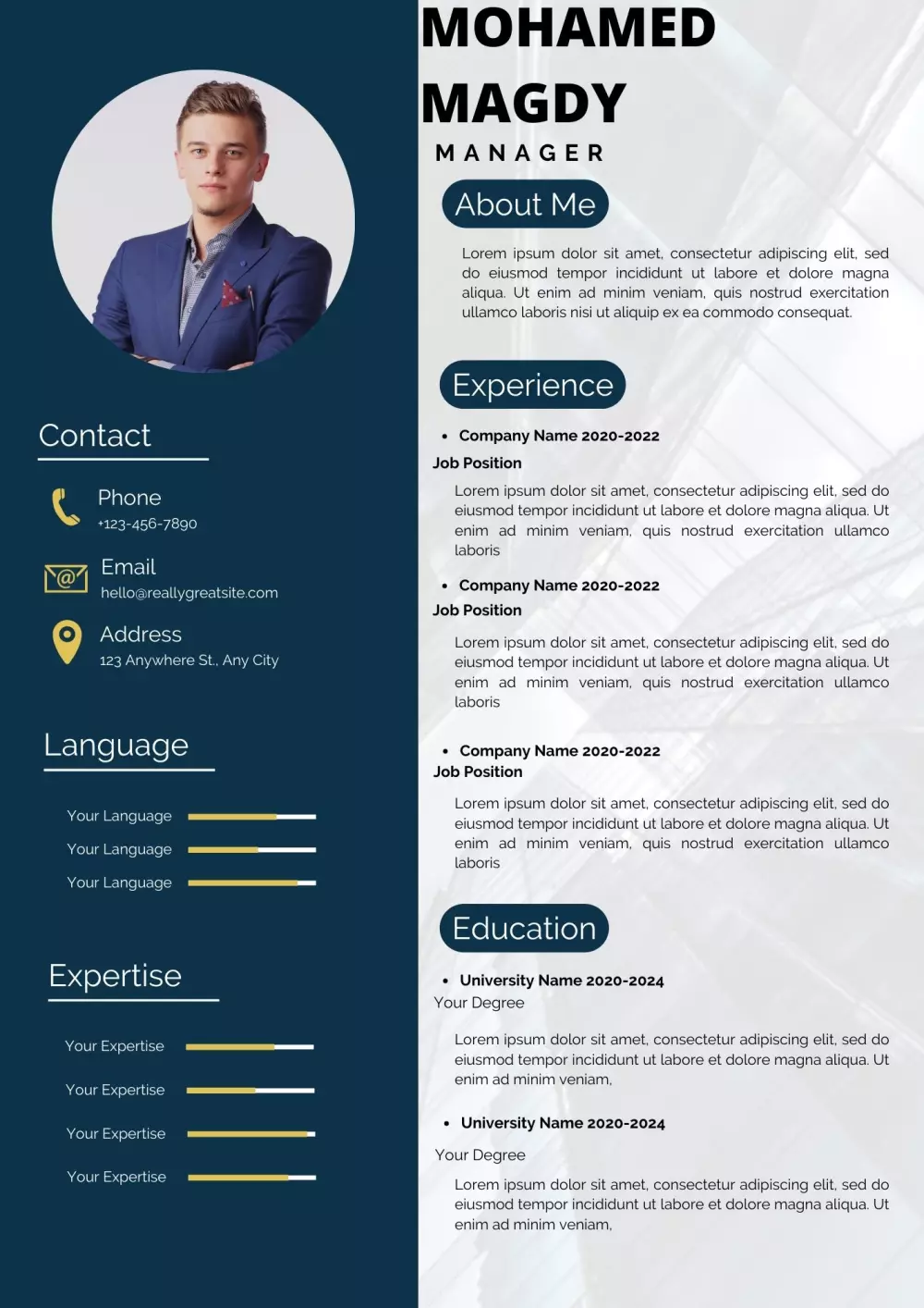 تصميم سيرة ذاتية احترافيه جميع اللغات مراعيا القواعد اللغوي