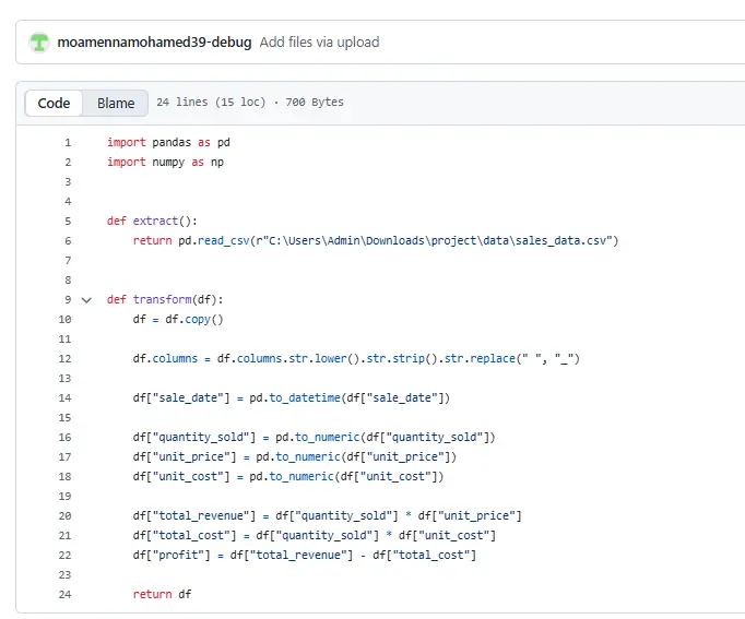 بناء ETL Pipeline  لاستخراج وتنظيف وتحميل البيانات باستخدام Python و SQL