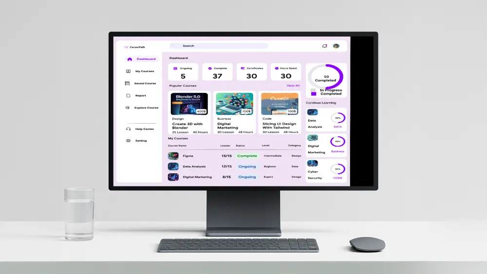 تصميم لوحة تحكم (Dashboard) احترافية لمنصة تعليمية