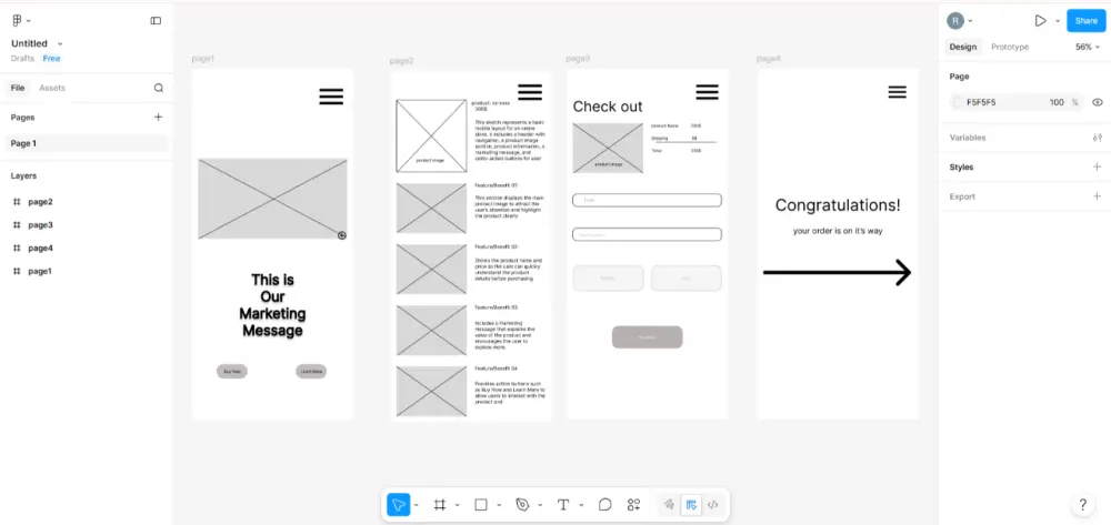 سأقوم بتصميم Wireframe احترافي لموقع أو تطبيق باستخدام Figma