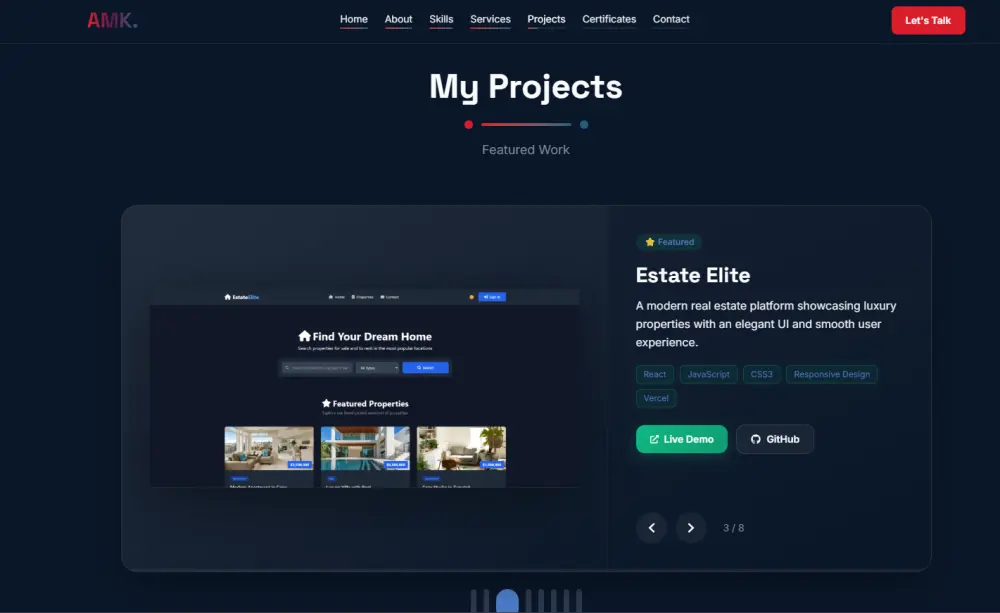 برمجة وتطوير موقع معرض أعمال (Portfolio) تفاعلي واحترافي باستخدام React.js