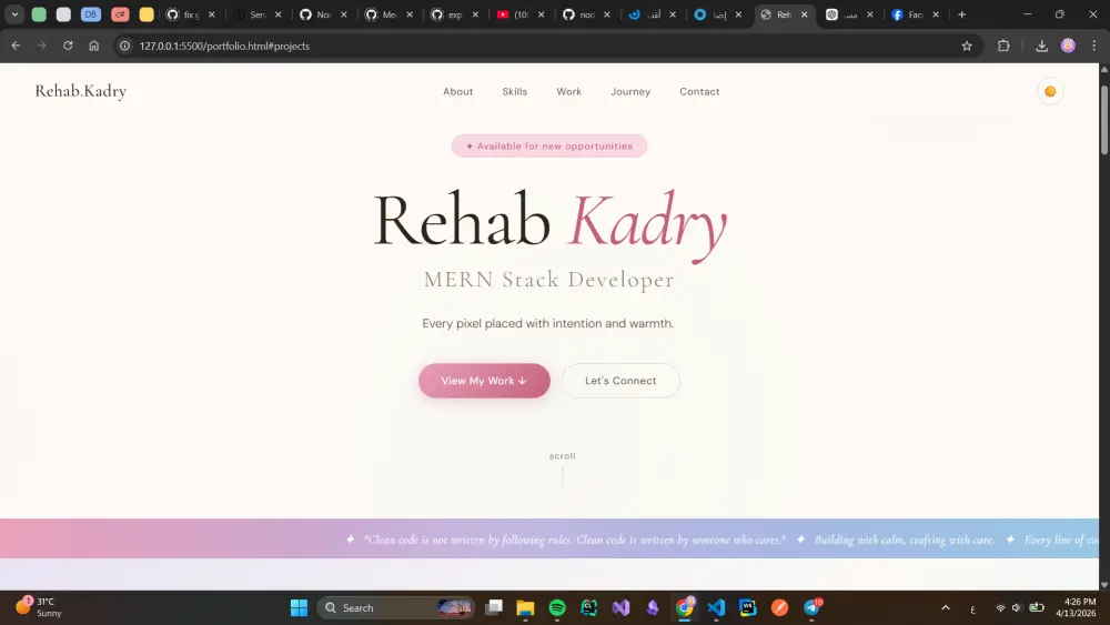 أقدم خدمة تصميم وتطوير موقع Portfolio شخصي احترافي لعرض مهاراتك وأعمالك بطريقة جذابة ومنظمة تساعدك على التميز أمام العملاء أو أصحاب العمل.