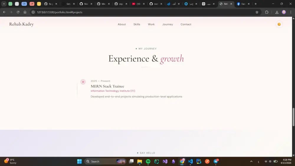 أقدم خدمة تصميم وتطوير موقع Portfolio شخصي احترافي لعرض مهاراتك وأعمالك بطريقة جذابة ومنظمة تساعدك على التميز أمام العملاء أو أصحاب العمل.