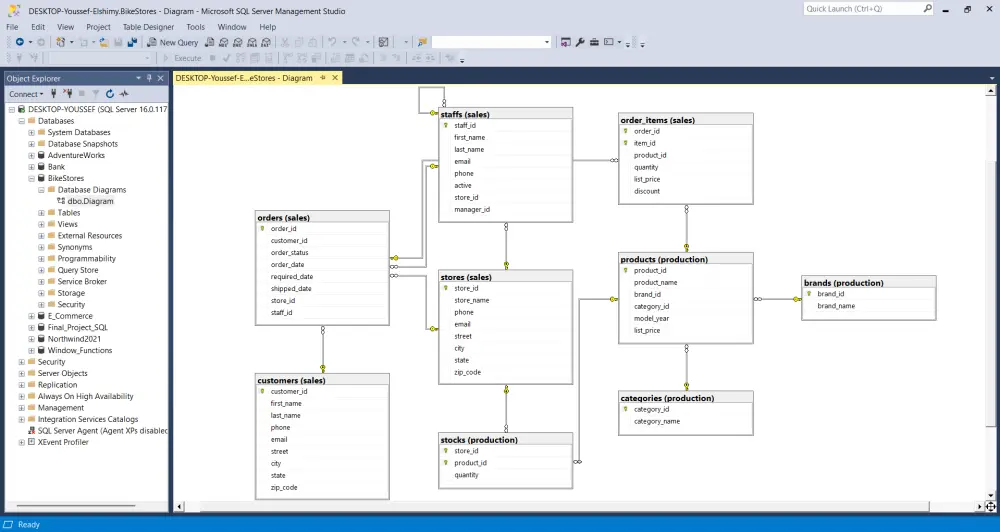 تصميم وإنشاء قواعد البيانات (Database)، رسم ERD، و Mapping