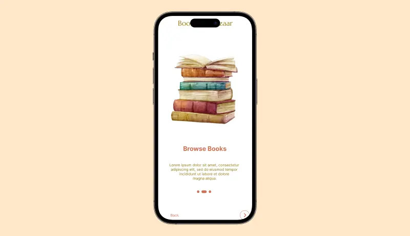 تصميم شاشات البداية في استخدام تطبيق المكتبة لبيع الكتب