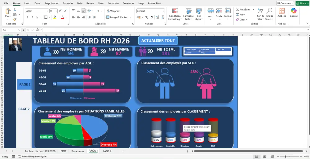 تصميم لوحة تحكم (Dashboard) احترافية لإدارة الموارد البشرية عبر إكسيل