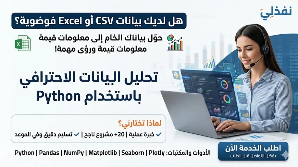 • تنظيف البيانات الكامل (Data Cleaning): معالجة القيم المفقودة، إزالة التكرارات، تصحيح أنواع البيانات • التحليل الاستكشافي (EDA): تحليل إحصائي شامل واستخراج الأنماط والاتجاهات • رسوم بيانية احترافية: 3 رسوم توضيحية واضحة ومنسقة